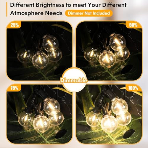 BRIGHTEVER 200FT OUTDOOR STRING LIGHTS DIMMABLE LED OUTSIDE PATIO LIGHTS G40