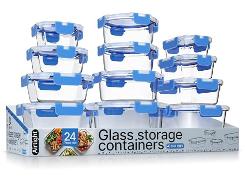 BAKKENMASTER BOROSILICATE GLASS STORAGE LIDS 24 PIECES BPA-FREE - BLUE New