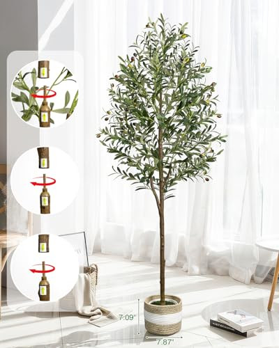 LuceAlberi 6FT Artificial Olive Tree Indoor Tall Faux with Planter&Basket