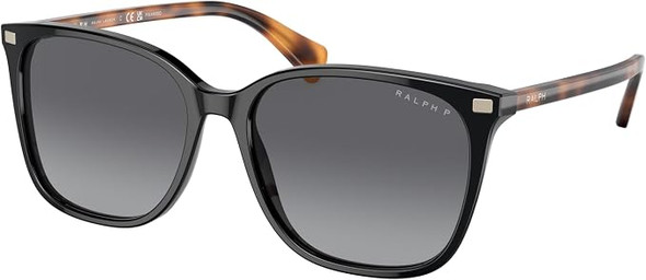 RALPH LAUREN SQUARE SUNGLASSES FOR WOMEN - SHINY BLACK/POLARIZED GRADIENT BROWN