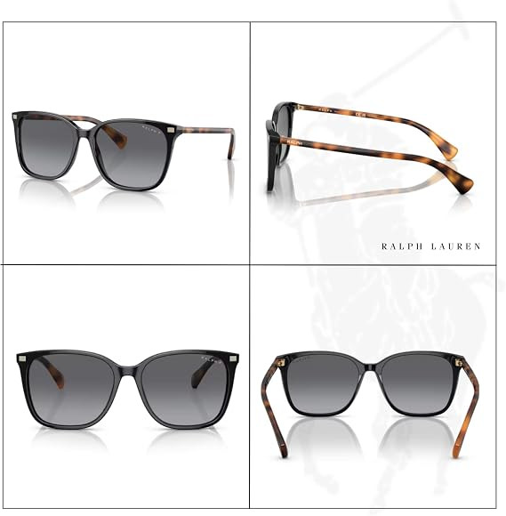RALPH LAUREN SQUARE SUNGLASSES FOR WOMEN - SHINY BLACK/POLARIZED GRADIENT BROWN
