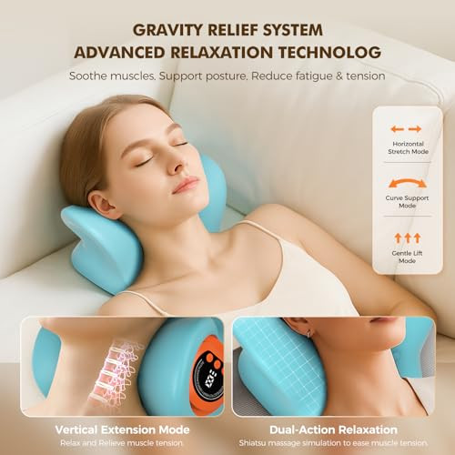 HARRFLOW NECK MASSAGER PORTABLE NECK TRACTION DEVICE,CERVICAL HEATING TURQUOISE