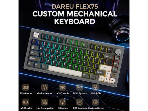 DAREU FLEX75 Wireless Mechanical Keyboard,75% Hot Swappable Custom Gaming