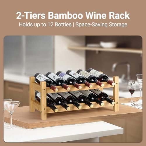 HYNAWIN 2 Tiers Bamboo Wine Rack Countertop Wine Display Stand B0C27WNV32