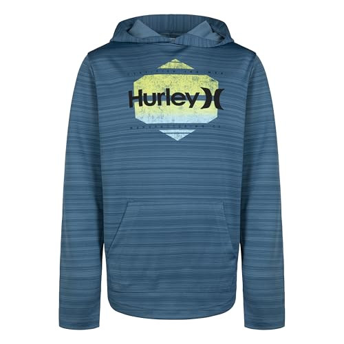 HURLEY BOYS LONG SLEEVE HOODED GRAPHIC T-SHIRT M S RIFT BLUE HEATHER