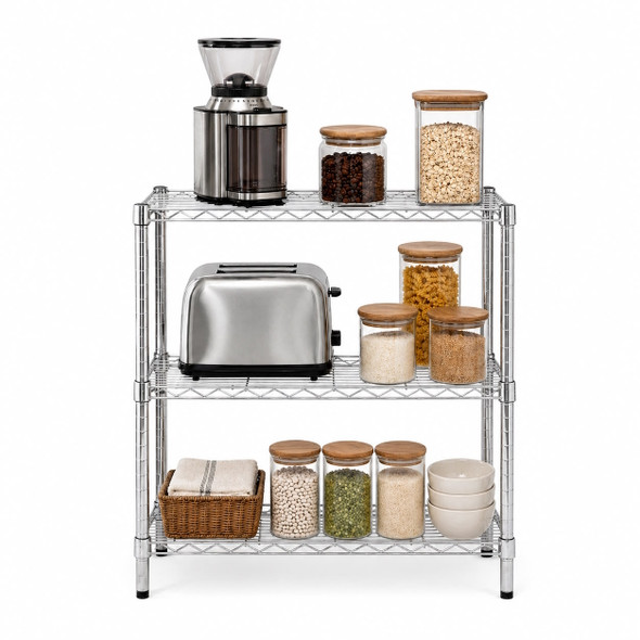 HONEY CAN DO CHROME 3-TIER ADJUSTABLE SHELVING 200-LB SHELF CAPACITY - CHROME