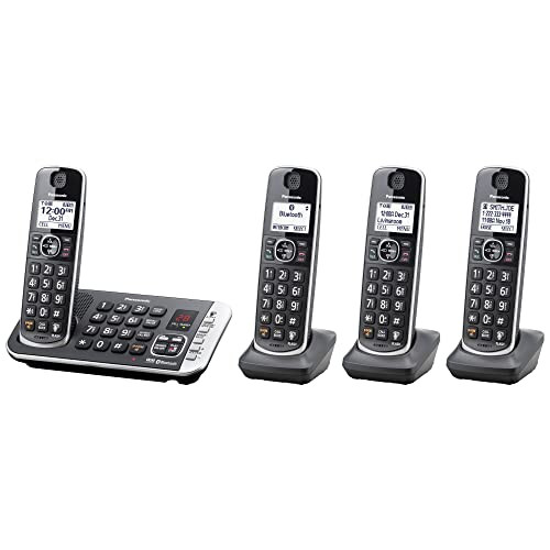 PANASONIC LINK2CELL BLUETOOTH DECT 6.0 CORDLESS PHONE SYSTEM 4 HANDSETS - BLACK