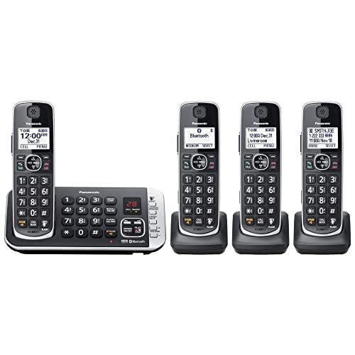 PANASONIC LINK2CELL BLUETOOTH DECT 6.0 CORDLESS PHONE SYSTEM 4 HANDSETS - BLACK