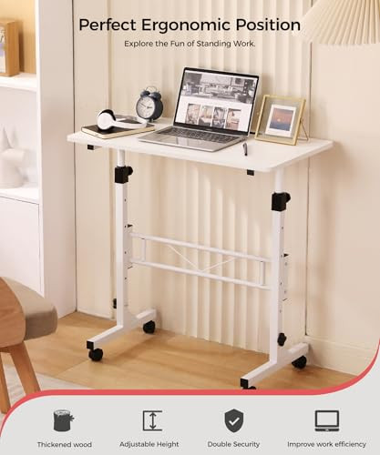 KLSMYHOKI STANDING DESK ADJUSTABLE HEIGHT DESK ROLLING DESK 16"x31.5" - WHITE