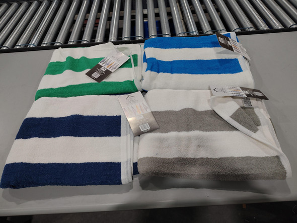 NOBLE HOUSE CABANA BATH TOWEL 4 PACK, 36 X 66 - GREEN/GRAY/NAVY/BLUE New