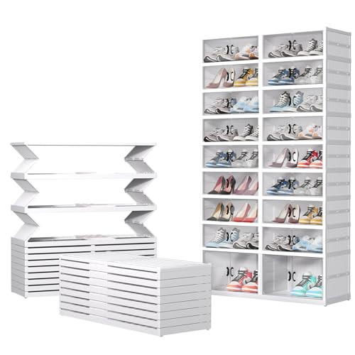 Dollate 9 Tier 9x4 Shoe Rack, Storage with Magnetic Clear Door 147073 - White