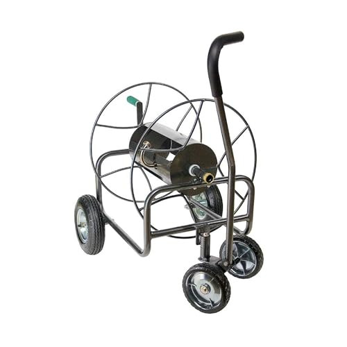 YARD BUTLER HOSE REEL CART - METAL, WHEELS FOR GARDENS, 400 FT - BLACK