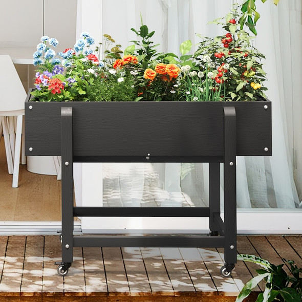 LUE BONA PLASTIC BLACK 16.7" W X 39.4" L X 28-IN H RAISED PLANTER BOX - BLACK New