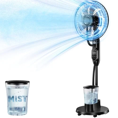 AetherMist Misting Fan, 16'' Standing Fan with Humidifier, Oscillating Fan New