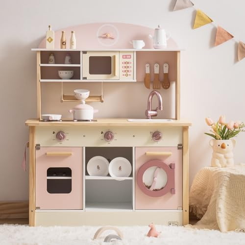 Robud Play Kitchen for Kids Toddlers, Wooden Play Kitchen, Toy Kitchen - Pink New