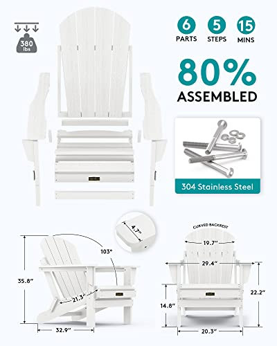 SERWALL Oversized Folding Adirondack Chair for Patio Deck Garden - White New