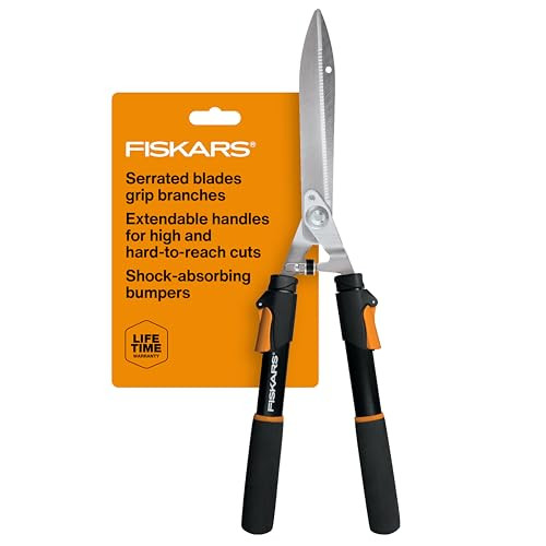 Fiskars 25"-33" Power-Lever Extendable Garden Hedge Shears, 10” Blades - Green