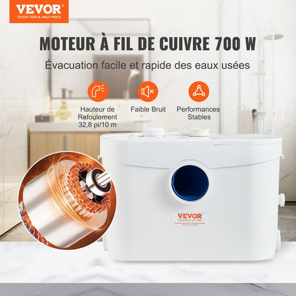 VEVOR MACERATOR PUMP, 700W, 9600 L/H FLOW, 32.8 FT/10 M HEAD - WHITE