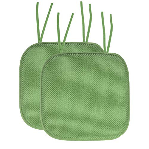 Chair Cushion Memory Foam Pads w/ Ties Honeycomb Pattern 16"x16", 2Pk - Green New