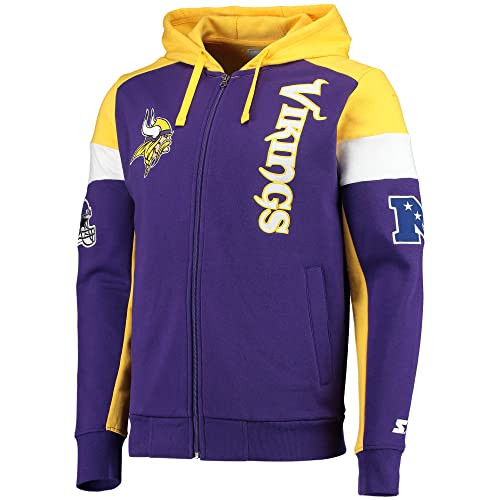Starter Men's Purple/Gold Minnesota Vikings Logo Extreme Full-Zip Hoodie New