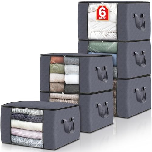 FAB TOTES STORAGE BAGS FOR CLOTHES AND BLANKET FOLDABLE 6 PIECE SET - GRAY