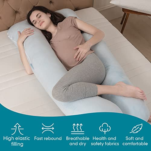 JOHNPEY U Shaped Full Body Pillow - Pregnancy Pillow, 55", B09WQLRWT1 - Babyblue