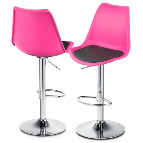 MoNiBloom Pink High Back Bar Stools Set of 2 PU Leather Cushion, B0CB7WRP4S New