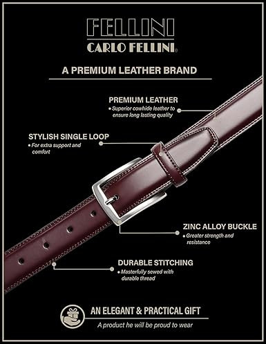 CARLO FELLINI MEN'S DRESS BELT - SIZE: MEN 38/40 - WINE New