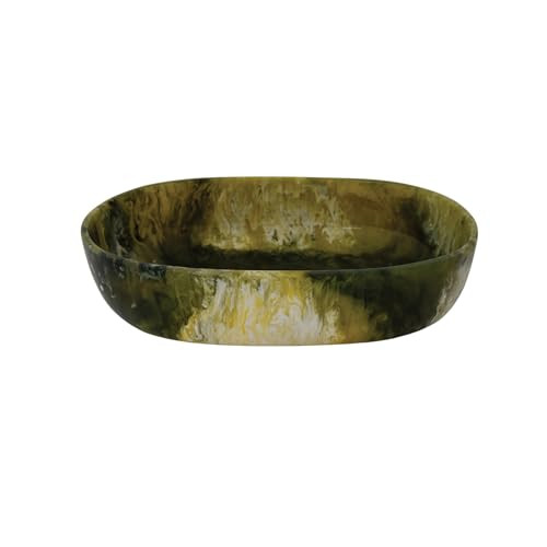 CREATIVE CO-OP OVAL MARBLED RESIN DECORATIVE BOWL - OLIVE GREEN