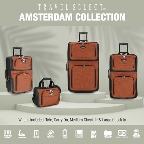 Travel Select Amsterdam Expandable Rolling Upright Luggage 4-Piece Set - Red New