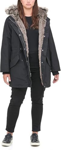 LW7WP625 Levi's Women's Faux Fur Lined Hooded Parka Jacket Coat Black 1X