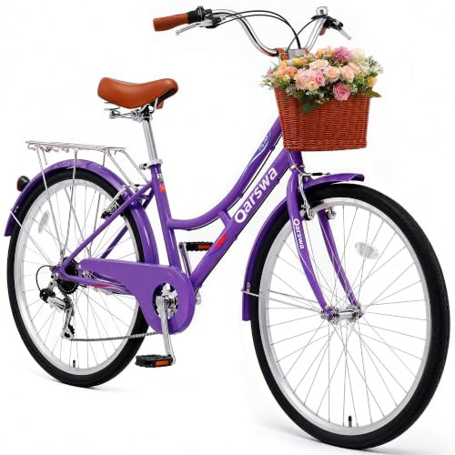 QARSWA 26 Inch Women's Beach Cruiser Bike, Step-Through - Purple New
