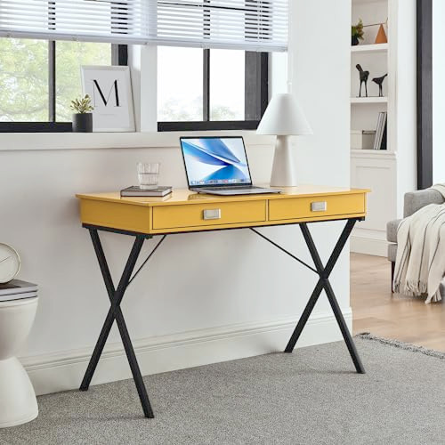 Niccae Modern Writing Desk, Unique X-Shaped Frame, MDF, 2 Drawer, B0CPDF3DJ3 New