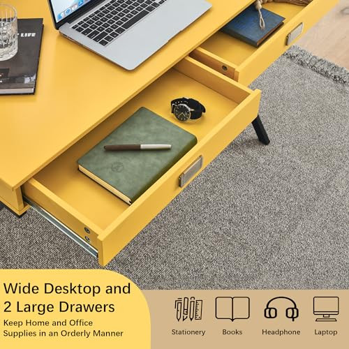 Niccae Modern Writing Desk, Unique X-Shaped Frame, MDF, 2 Drawer, B0CPDF3DJ3 New