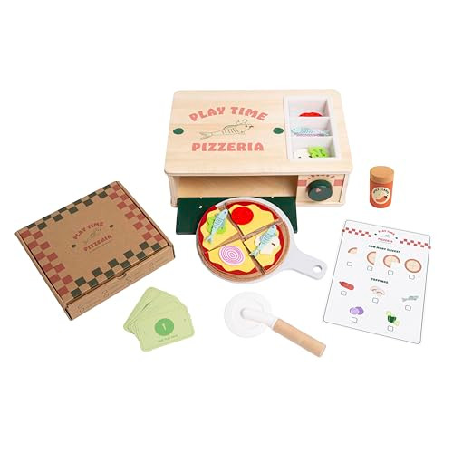 Pearhead Wooden Pizzeria Play Food Set 38-Piece Pizza Oven Toy - 75136 - NEW New