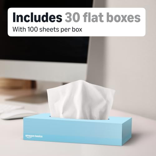 Amazon Basics 2-Ply White Flat Box Tissue Unscented Bulk for Business 3000 Count New