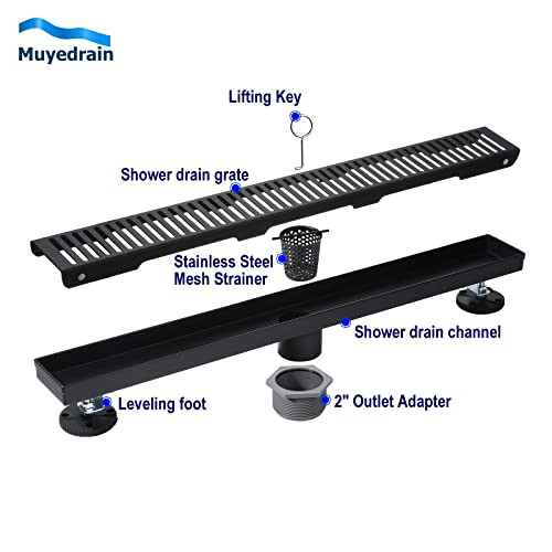 Linear Shower Drain 24 Inch Rectangular Capsule Pattern Grate Removable Mat New