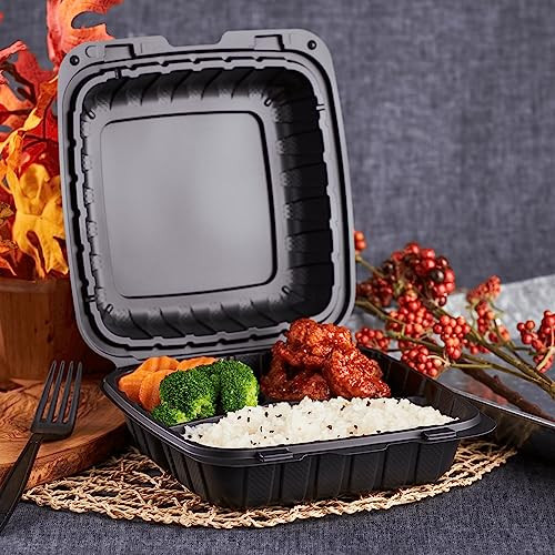 Karat Earth Clamshell Take Out Food Containers 8"x8" 200 ct - Black New