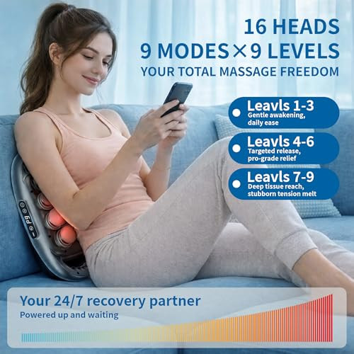 Binxalin 16 Head Massage Gun Deep Tissue,Percussion Massager, 9 Speeds - GRAY
