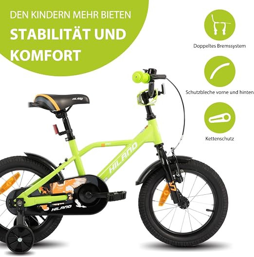 HH HILAND HILAND 12" BOYS BIKE 3-9 YEARS OLD BOYS BIKE STABILIZER WHEELS - GREEN