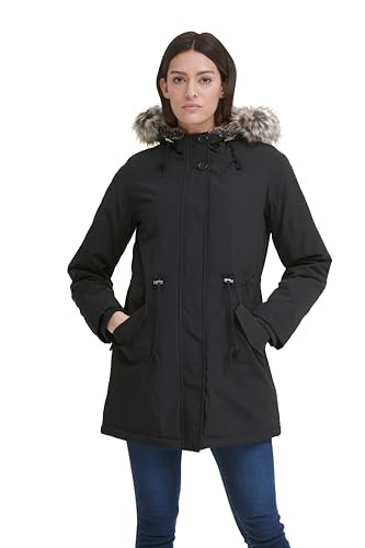 LW7WP625 LEVI'S WOMEN'S FAUX FUR LINED HOODED PARKA JACKET, SIZE 2X, BLACK