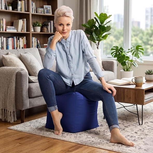 GOUCHEE HOME CUBE BRAVA ELECTRIC BLUE POUF OTTOMAN WATER-REPELLENT - ROYAL BLUE New