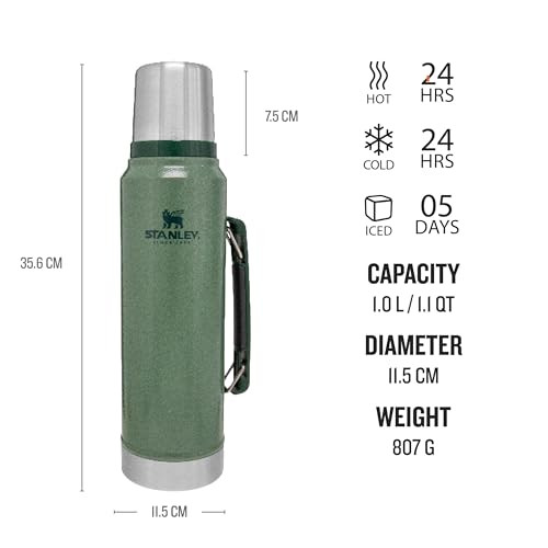 STANLEY CLASSIC VACUUM BOTTLE 1L HAMMERTONE - GREEN New