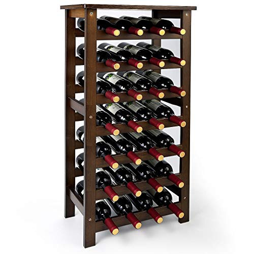 URFORESTIC 28-Bottle Wine Rack Table Top 7-Tier Free Standing (Walnut Stain) New