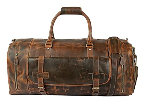 Tuzech Vintage Leather men's Travel Duffle luggage bag with Shoe Pouch New