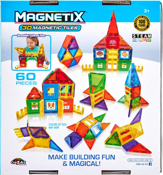 CRA-Z-ART MAGNETIX 60 PIECE 3D MAGNETIC TILES FOR KIDS AGES 3 AND UP