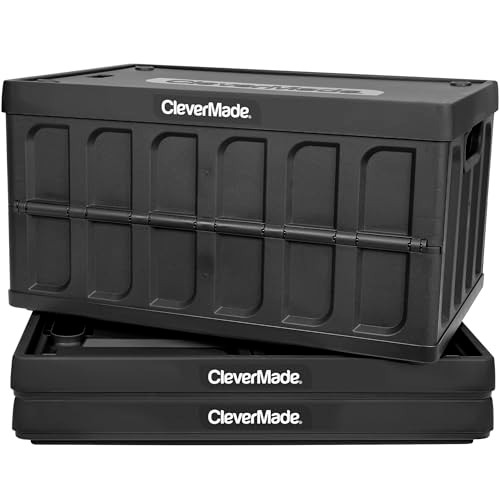 CLEVERMADE COLLAPSIBLE STORAGE BINS WITH LIDS, 46L 3 PACK, 75 LB, OBSIDIAN