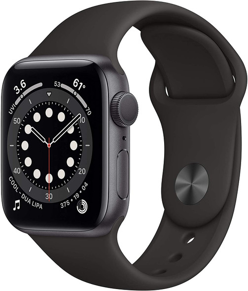 For Parts: Apple Watch 6 GPS 40mm Gray Aluminum Case Black Band MG133LL/A CRACKED SCREEN