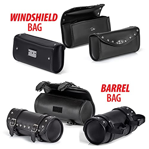 Diamond Plate Heavy Duty Waterproof PVC with Studs Motorcycle Saddlebag 6P Black New
