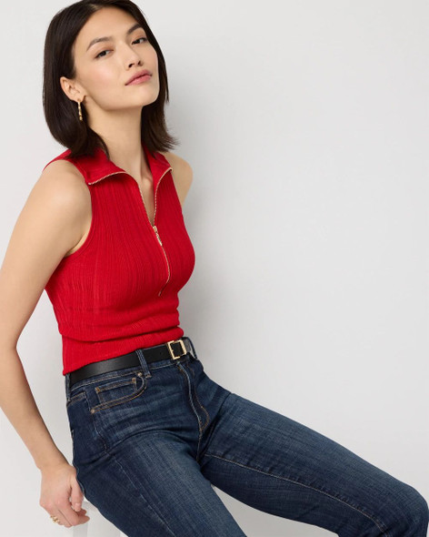 WHITE HOUSE BLACK MARKET HALF ZIP HALTER SWEATER TANK SIZE: WOMEN L - GOJI BERRY